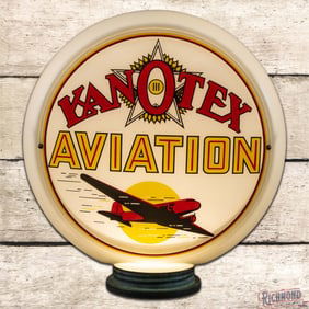 Outstanding Kanotex Aviation 13.5" Complete Milk Glass Body Gas Pump Globe w/ Plane