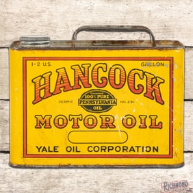 Hancock Motor Oil Yale Oil Corporation 1/2 Gallon Metal Can