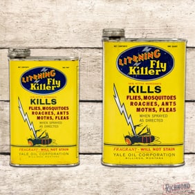 Outstanding Group 2 Quart & Pint Litening Fly Killer Yale Oil Billings Montana Metal Cans