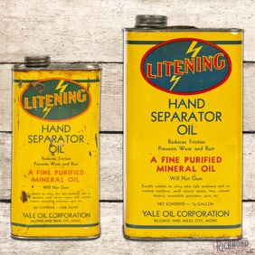 Group of 2 Litening Hand Separator Metal Cans 1/2 Gallon & Quart Yale Oil