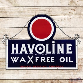 Superb Havoline Wax Free Oil Indian Refining Company 4' Die Cut DS Porcelain Sign & Frame