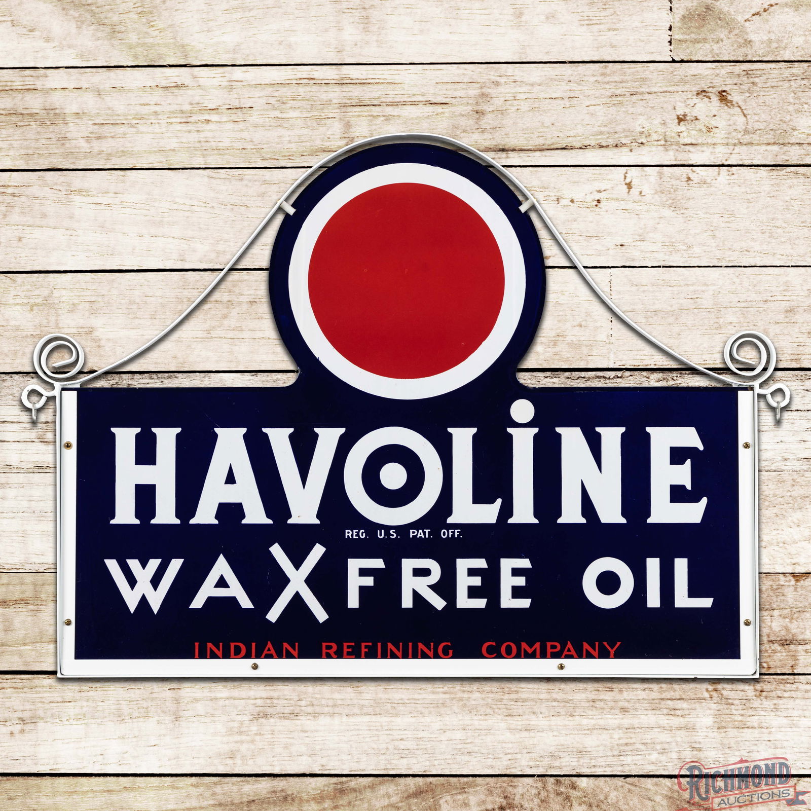 Superb Havoline Wax Free Oil Indian Refining Company 4' Die Cut DS Porcelain Sign & Frame (1 of 3)