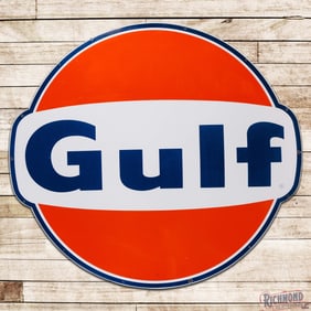 Exceptional 1965 Gulf Gasoline 6' Single Sided Porcelain ID Sign
