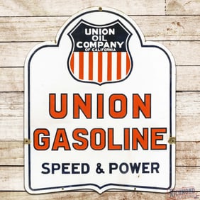 Union Gasoline Speed & Power Die Cut Double Sided Porcelain Sign "Union Oil Company of California"