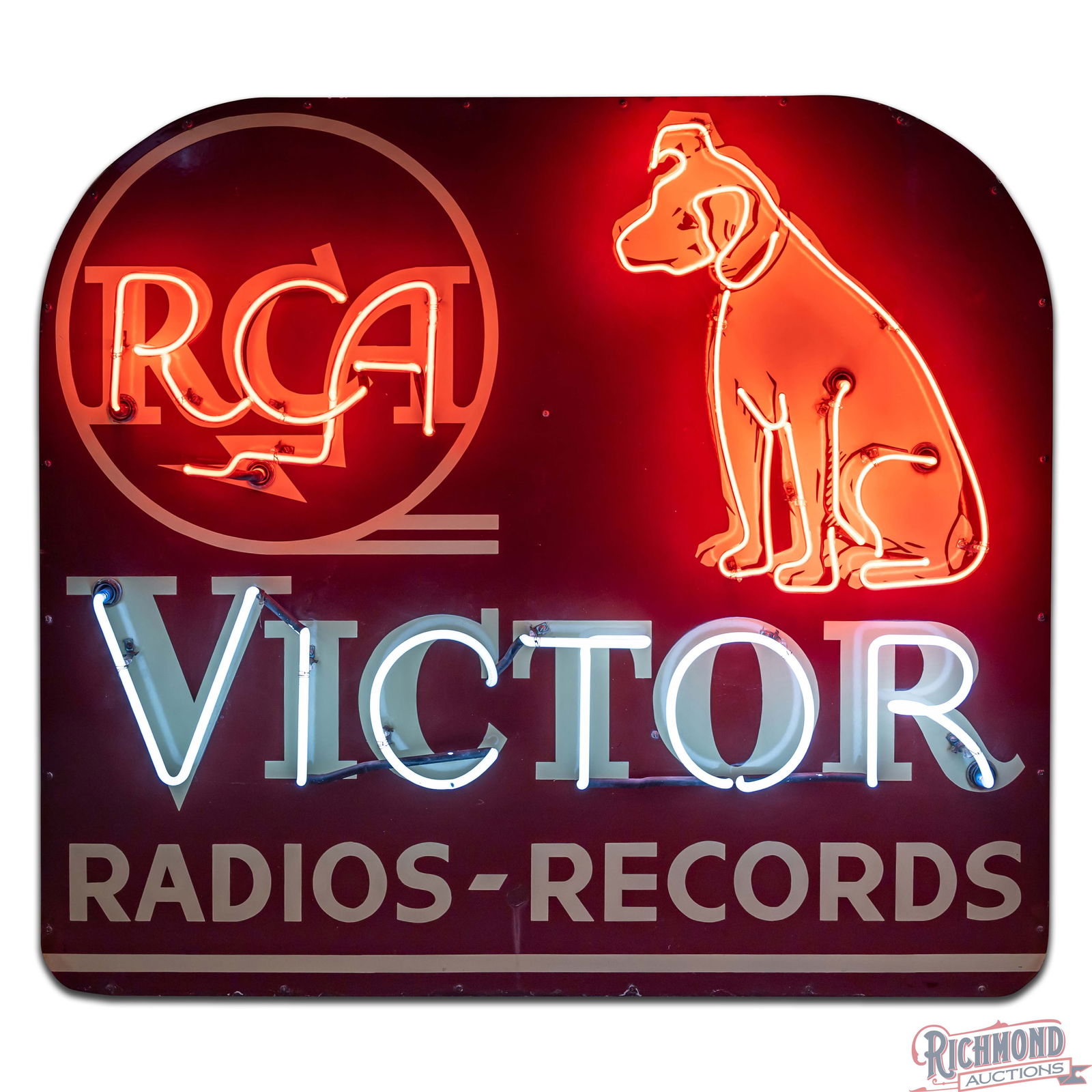 Amazing RCA Victor Radios Records Single Sided Porcelain Factory Neon Sign w/ Nipper - 2