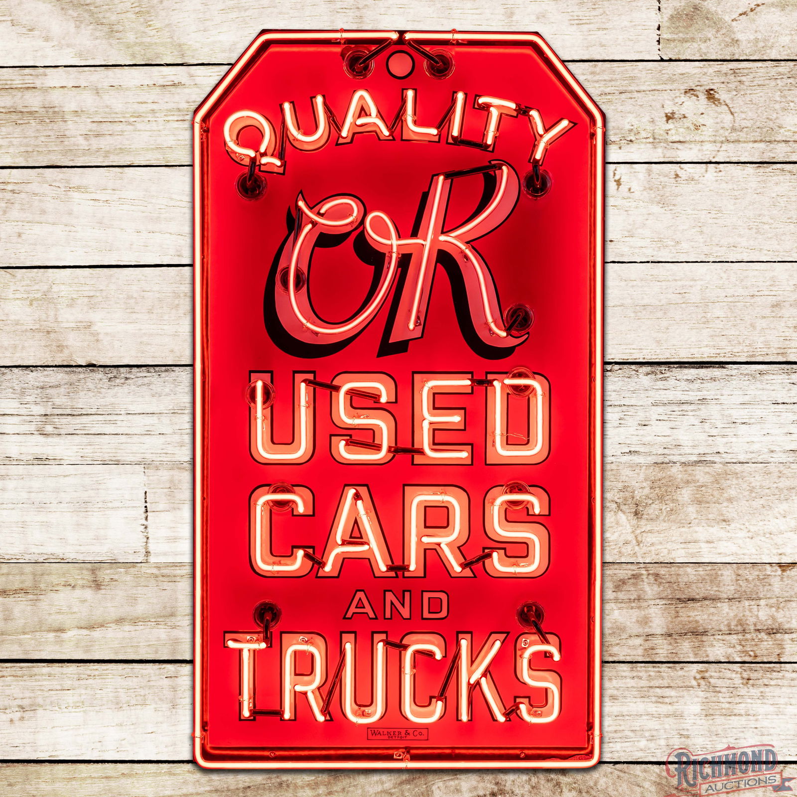 Outstanding Quality OK Used Cars and Trucks 4' Single Sided Porcelain Factory Neon Sign: SSP (Single Sided Porcelain) factory neon sign with a new metal can has day one color and gloss. The sign features single-color neon with flashing "OK" lettering in the upper field. The display is exc