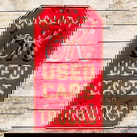 Outstanding Quality OK Used Cars and Trucks 4' Single Sided Porcelain Factory Neon Sign: SSP (Single Sided Porcelain) factory neon sign with a new metal can has day one color and gloss. The sign features single-color neon with flashing "OK" lettering in the upper field. The display is exc