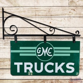 Outstanding GMC Trucks 48" Double Sided Porcelain Logo Sign w/ Bracket