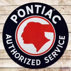 Iconic Pontiac Authorized Service 42" Double Sided Porcelain Sign w/ Native American Logo