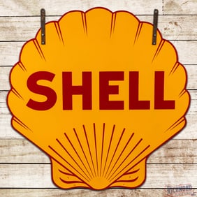 Fantastic Shell Gasoline 48" Double Sided Porcelain Service Station Sign
