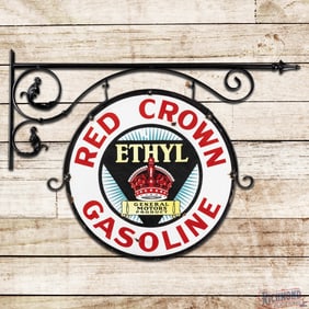 Scarce General Motors Products GM Red Crown Ethyl Gasoline 30" DS Porcelain Logo Sign w/ Hanger