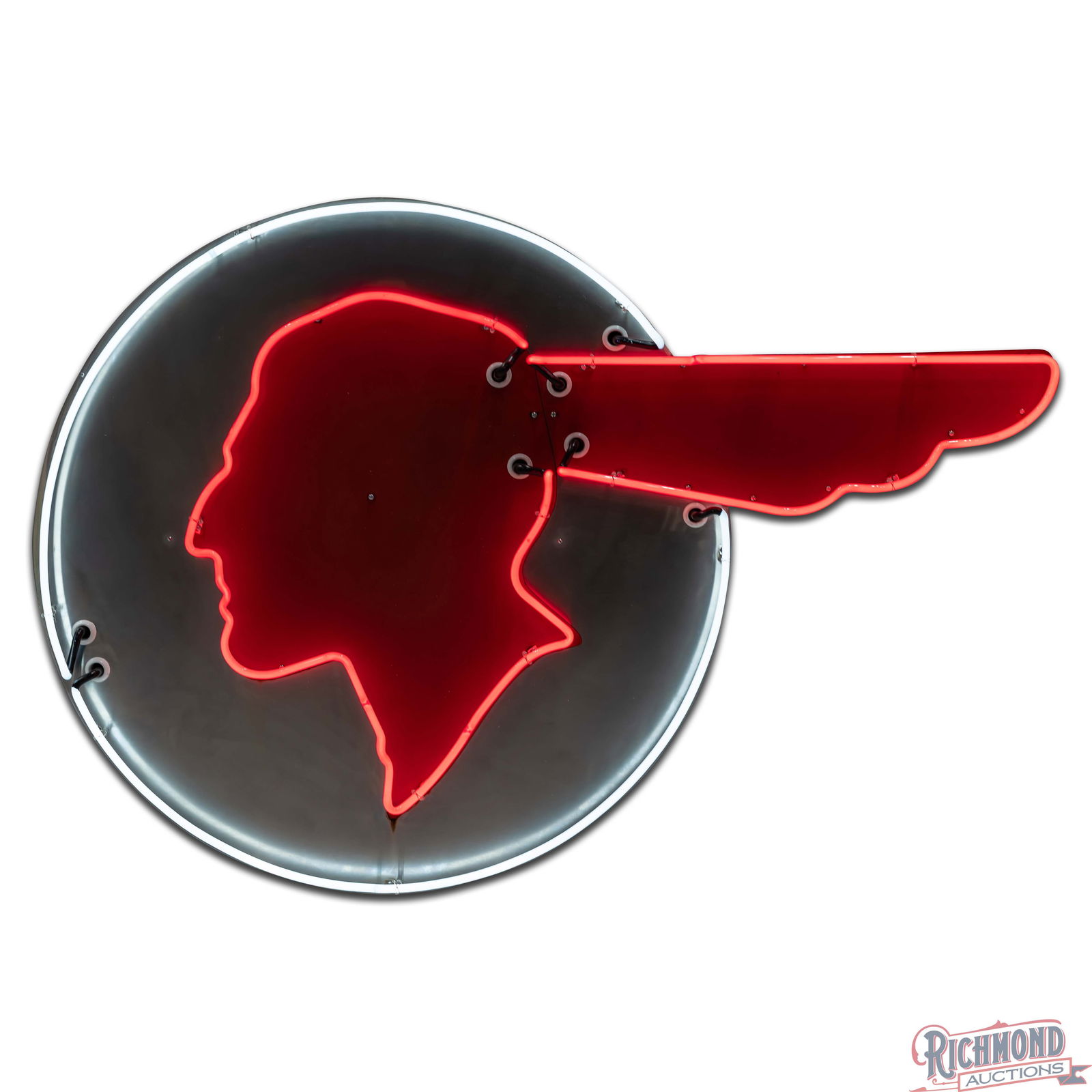 Rare Vincel Pontiac Automobiles 5' Die Cut SS Porcelain & Stainless Steel Factory Neon Sign - 2