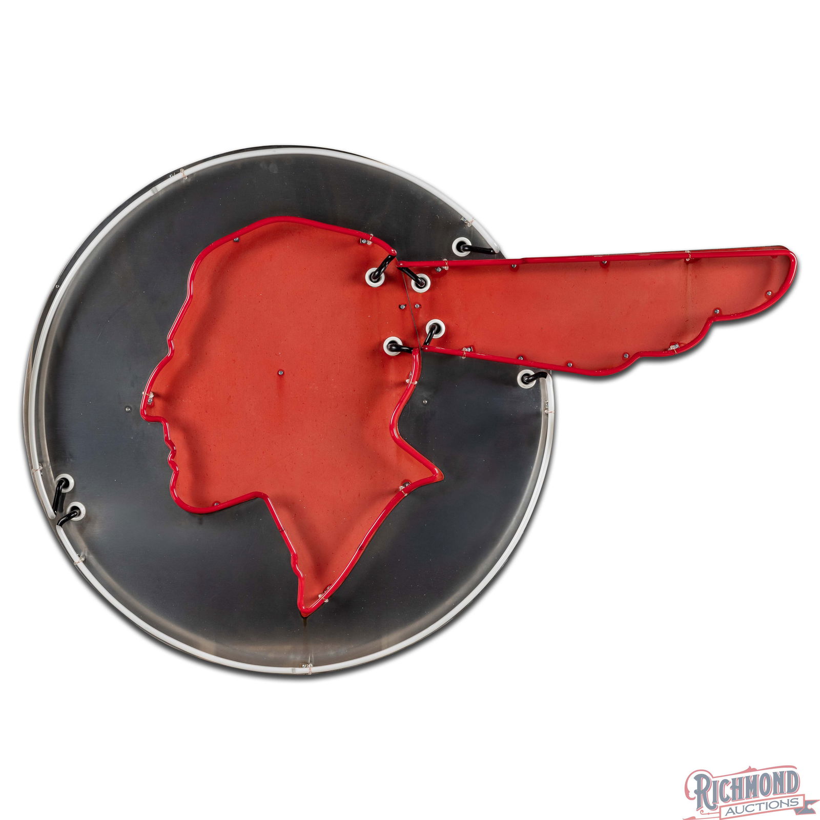 Rare Vincel Pontiac Automobiles 5' Die Cut SS Porcelain & Stainless Steel Factory Neon Sign - 3