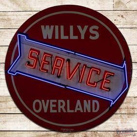 Willys Overland Service 5' Double Sided Porcelain Factory Neon Sign w/ Arrow