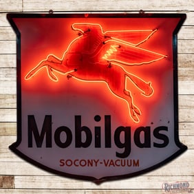 Rare Mobil Socony-Vacuum Die Cut 6' Single Sided Porcelain Factory Neon Sign w/ Pegasus