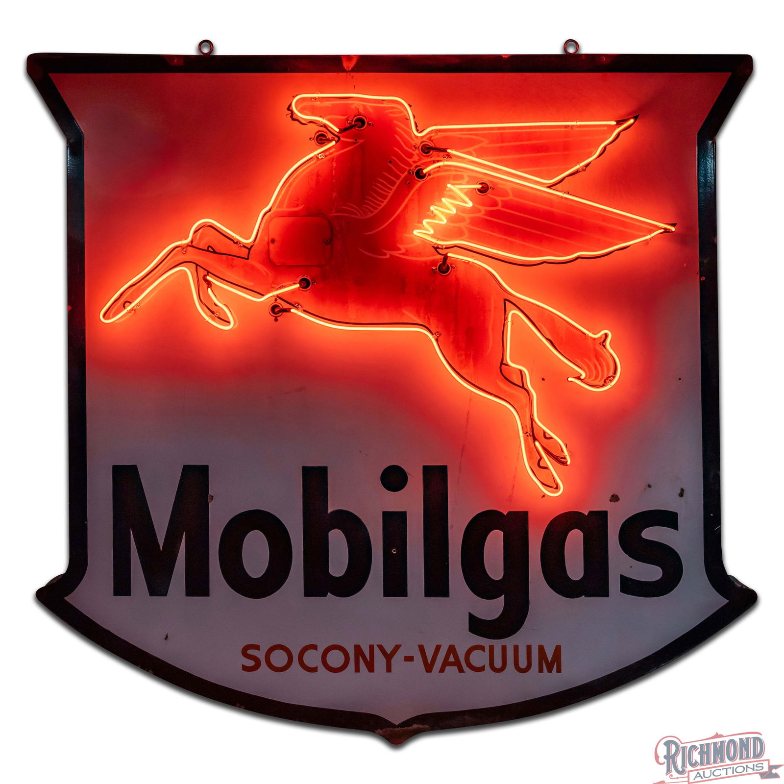 Rare Mobil Socony-Vacuum Die Cut 6' Single Sided Porcelain Factory Neon Sign w/ Pegasus - 2