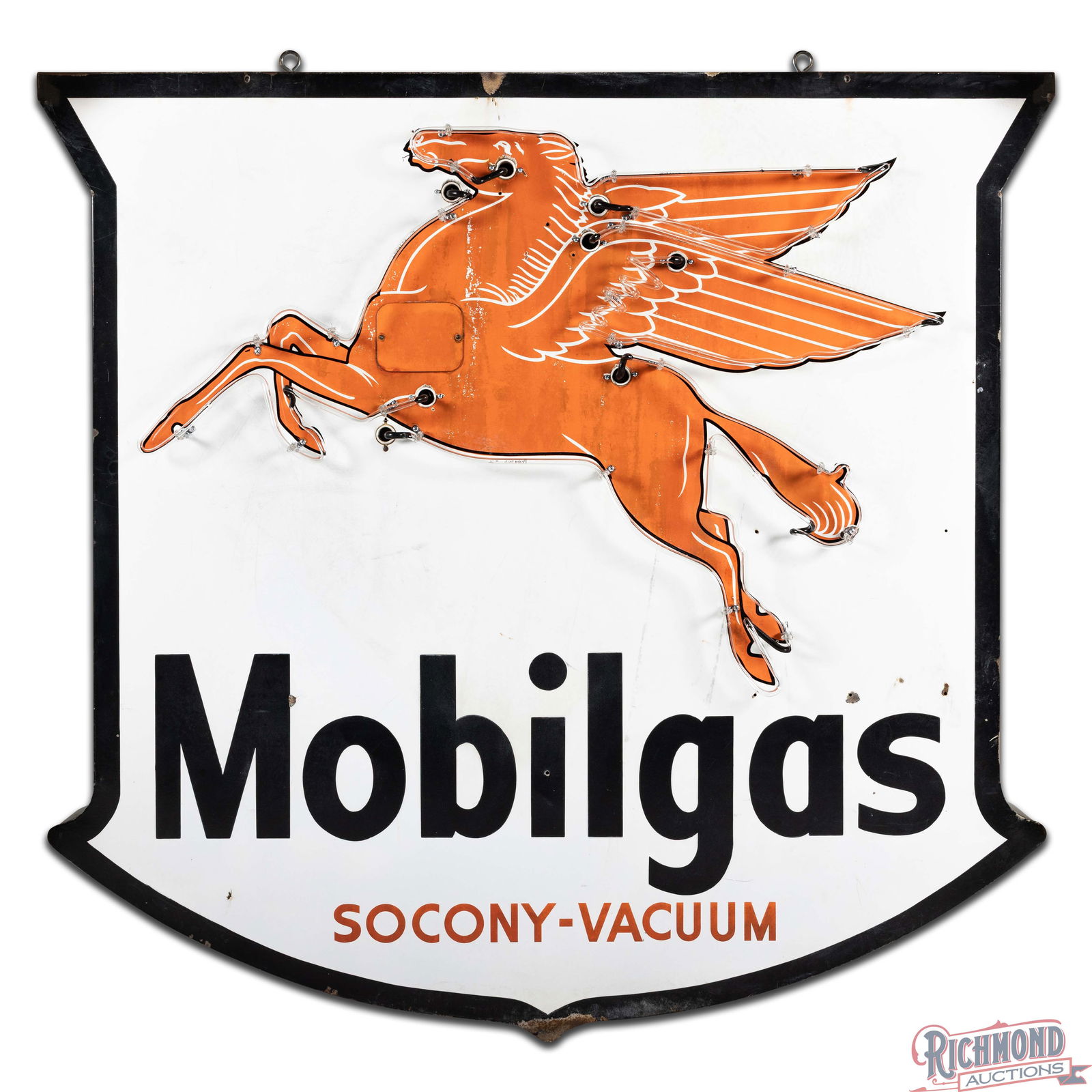 Rare Mobil Socony-Vacuum Die Cut 6' Single Sided Porcelain Factory Neon Sign w/ Pegasus - 3