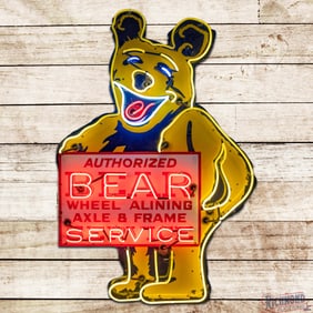 Authorized Bear Wheel Alining Axle & Frame Service 5.5' Single Sided Porcelain Die Cut Neon Sign