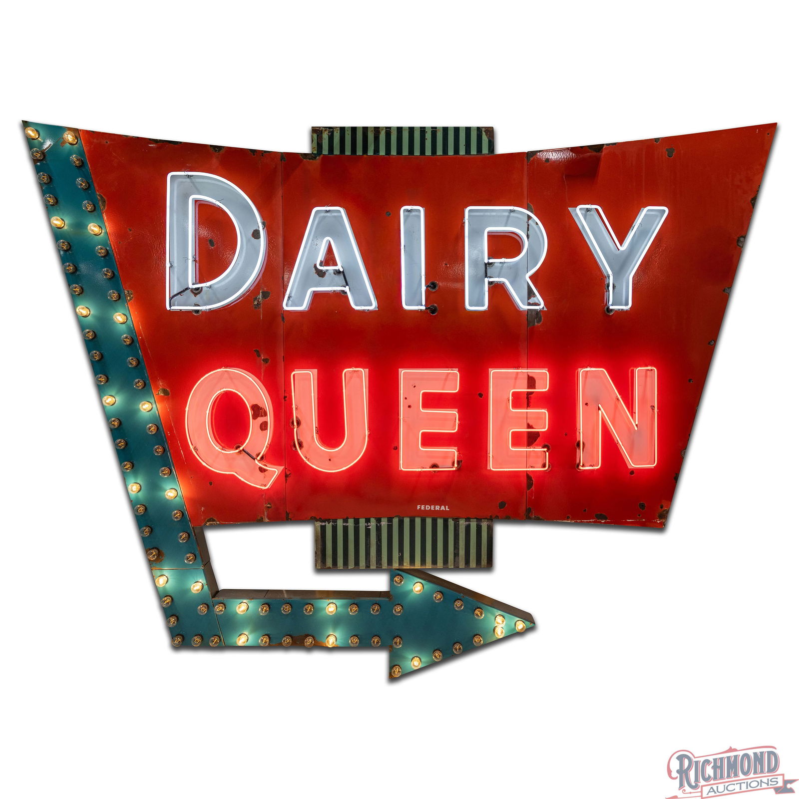 Large Dairy Queen Die Cut Single Sided Porcelain 11' Factory Neon Sign w/ Chaser Bulb Arrow - 2