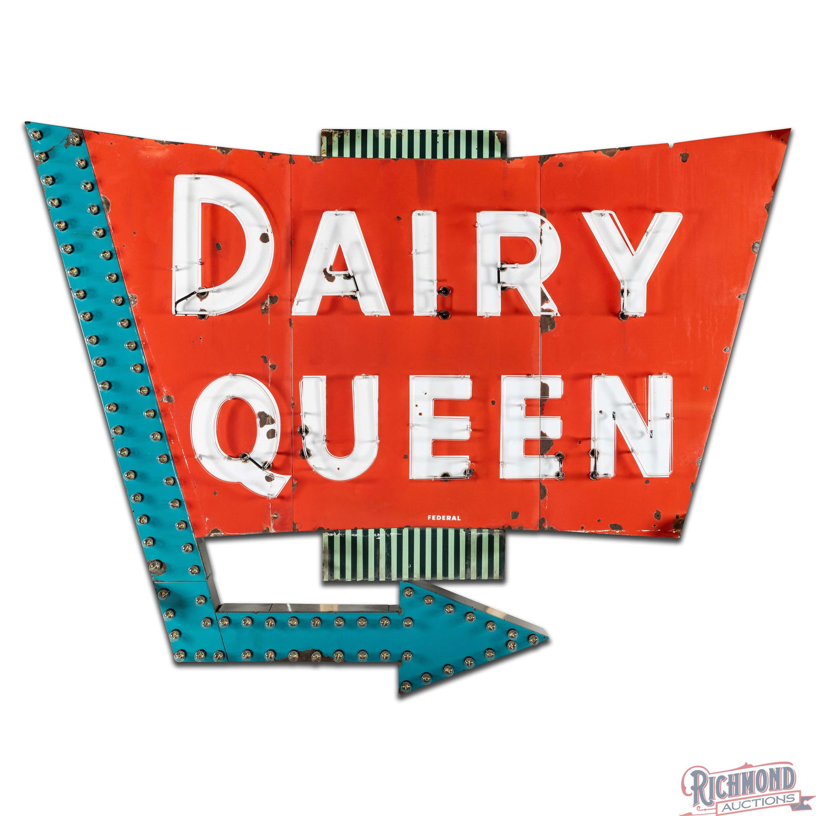 Large Dairy Queen Die Cut Single Sided Porcelain 11' Factory Neon Sign w/ Chaser Bulb Arrow - 3