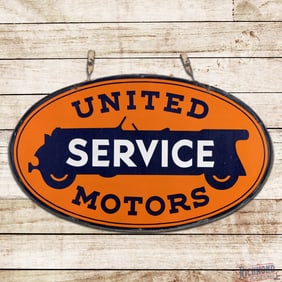 United Motors Service 5' Double Sided Porcelain Sign w/ Factory Ring