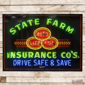 Amazing State Farm Insurance "Drive Safe & Save" 7' SS Porcelain Factory Neon Sign