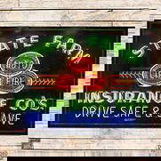 Amazing State Farm Insurance "Drive Safe & Save" 7' SS Porcelain Factory Neon Sign: SSP (Single Sided Porcelain) factory neon sign with a new metal can has good color and gloss. The sign features vibrant four-color neon, flashing "Auto, Life and Fire" lettering and graphics of an