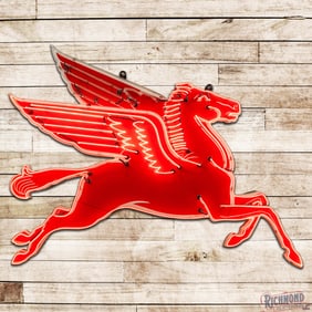 Mobil Pegasus Right Facing Cookie Cutter Sign w/ Animated Neon