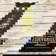 1920s Chevrolet for Economical Transportation "It's Wise to Choose a Six" Lighted Countertop Sign: Outstanding single-sided internally lighted die cut Masonite countertop easel back display has excellent color and shine. When powered on, the panel in the center and the jeweled eyes light up. The