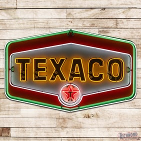 Superb Texaco Gasoline 7' Single Sided Porcelain Neon Service Station ID Sign