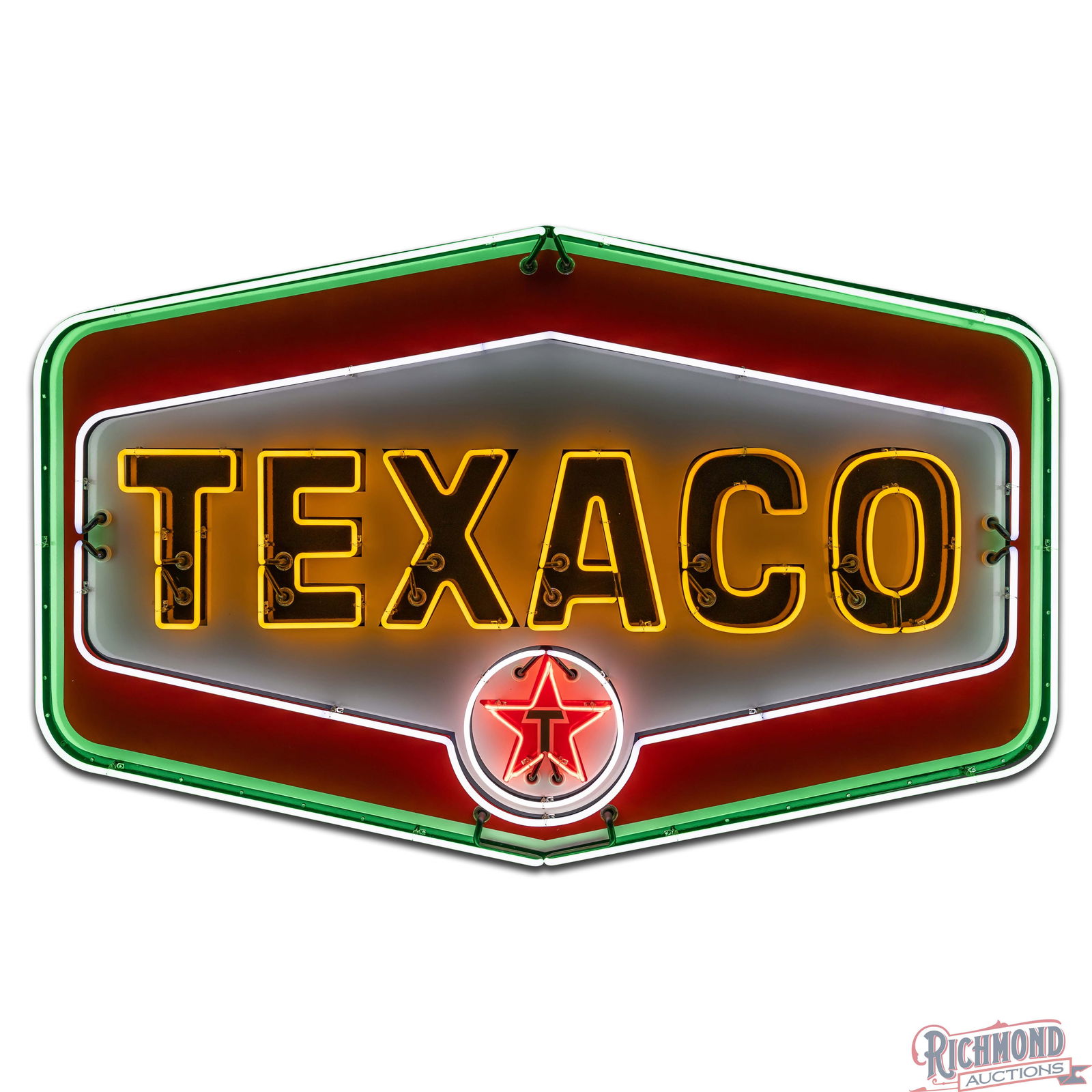 Superb Texaco Gasoline 7' Single Sided Porcelain Neon Service Station ID Sign - 2