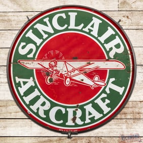 Sinclair Aircraft Gasoline "Green" 48" Double Sided Porcelain Sign w/ Ring & Plane