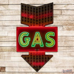 GAS Single Sided Porcelain Factory Neon Arrow Sign w/ Flashing Bulbs