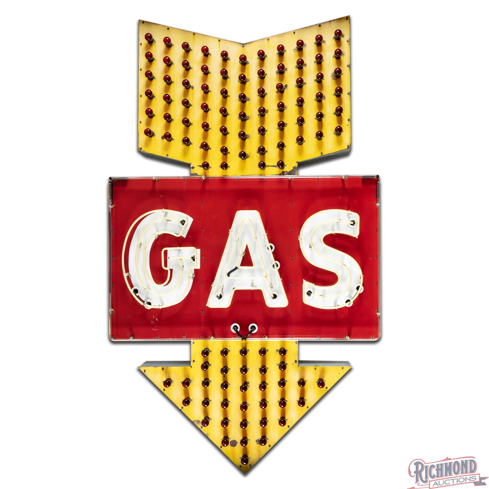 GAS Single Sided Porcelain Factory Neon Arrow Sign w/ Flashing Bulbs - 3