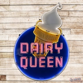 Dairy Queen 9' Die Cut Single Sided Porcelain Factory Neon Sign w/ Ice Cream Cone