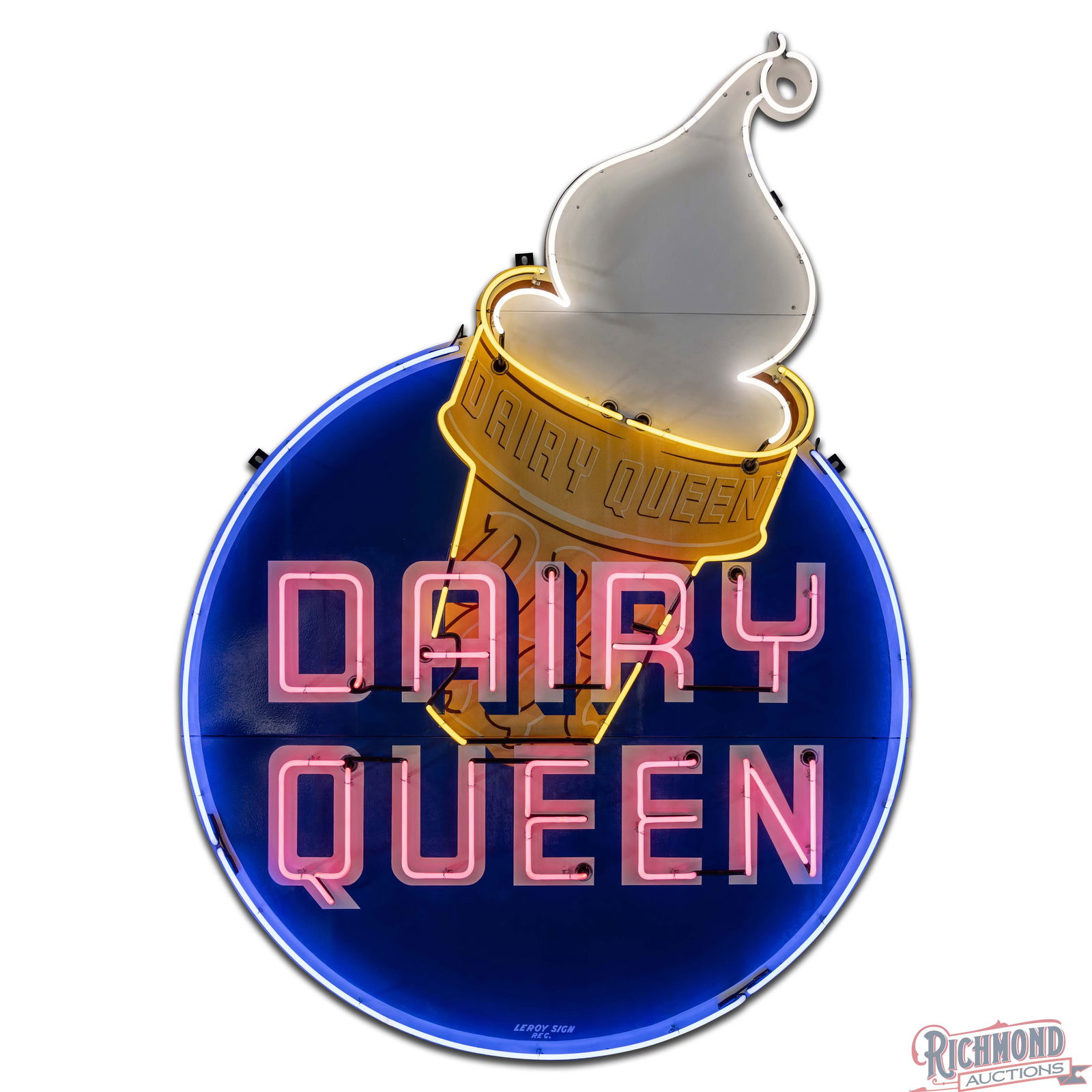 Dairy Queen 9' Die Cut Single Sided Porcelain Factory Neon Sign w/ Ice Cream Cone - 2