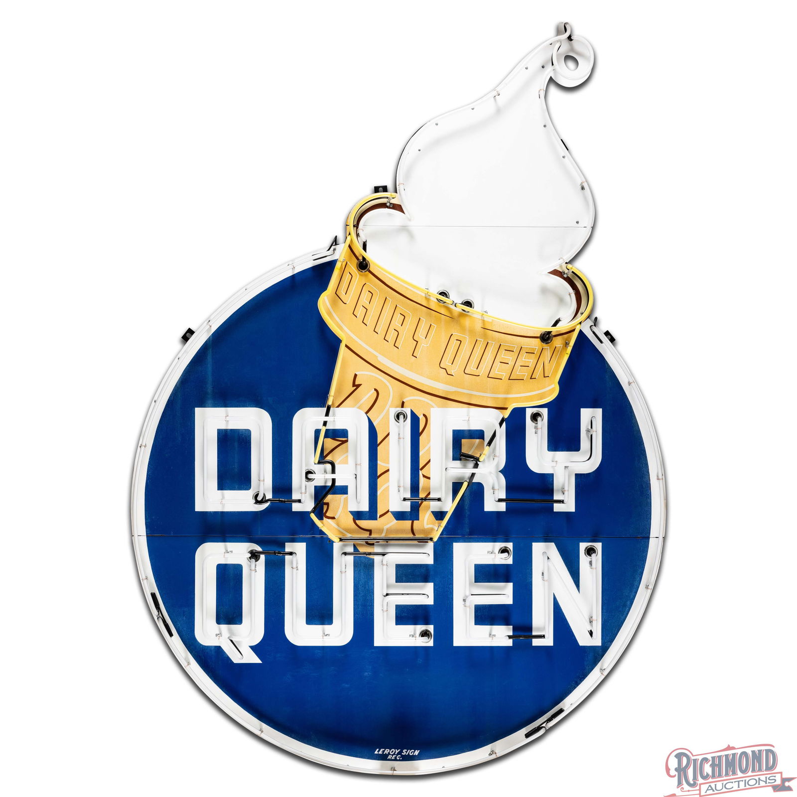 Dairy Queen 9' Die Cut Single Sided Porcelain Factory Neon Sign w/ Ice Cream Cone - 3