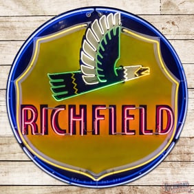 Richfield Gasoline 5' Single Sided Porcelain Neon Sign w/ Eagle