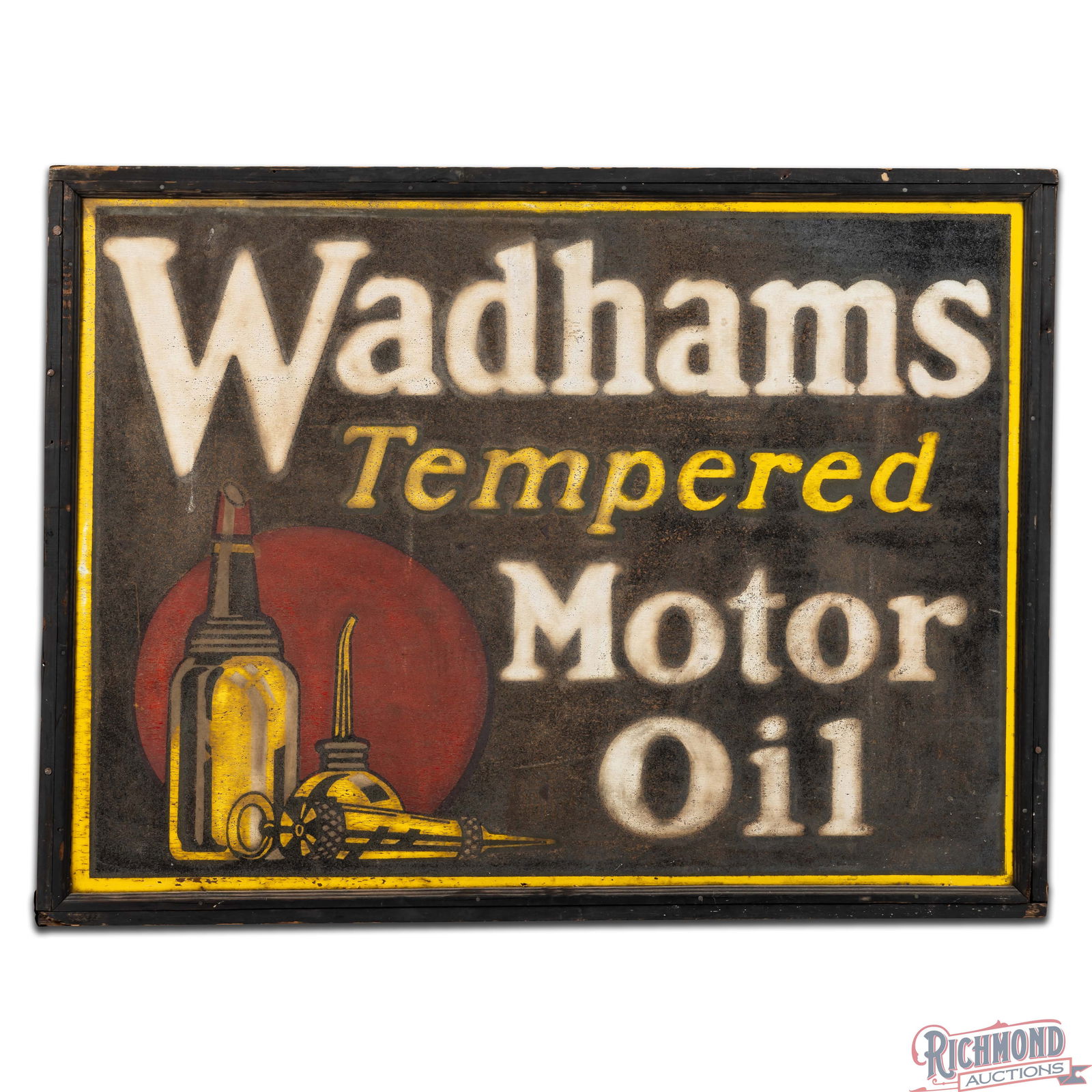 Wadhams Tempered Motor Oil 4' Double Sided Tin Smaltz Sign w/ Logo - 2