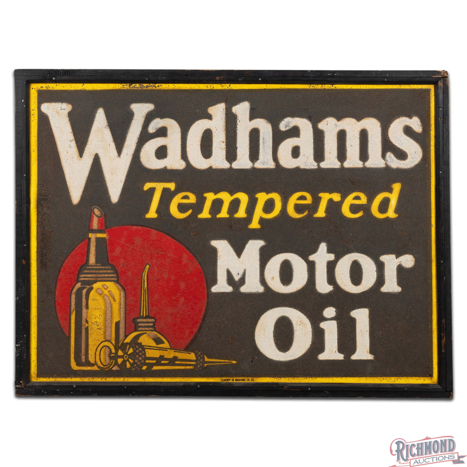Wadhams Tempered Motor Oil 4' Double Sided Tin Smaltz Sign w/ Logo - 3