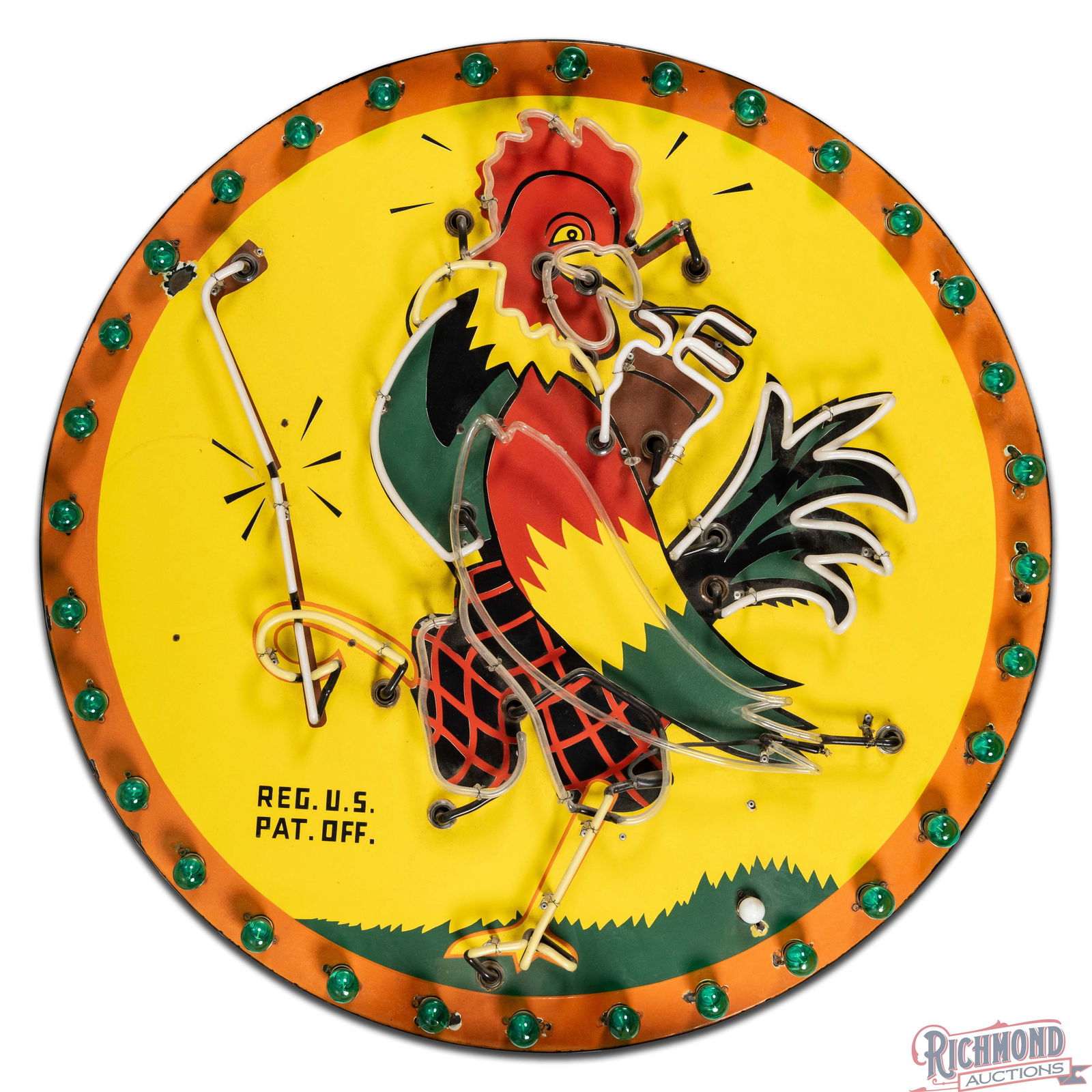 Amazing Chicken in the Rough Restaurant 4.5' SS Porcelain Factory Neon Sign w/ Bulb Perimeter - 3