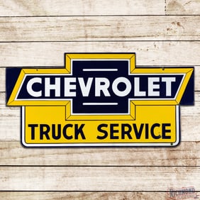 Rare Chevrolet Truck Service Die Cut 4' Double Sided Porcelain Sign w/ Lighted Hanger & Bowtie