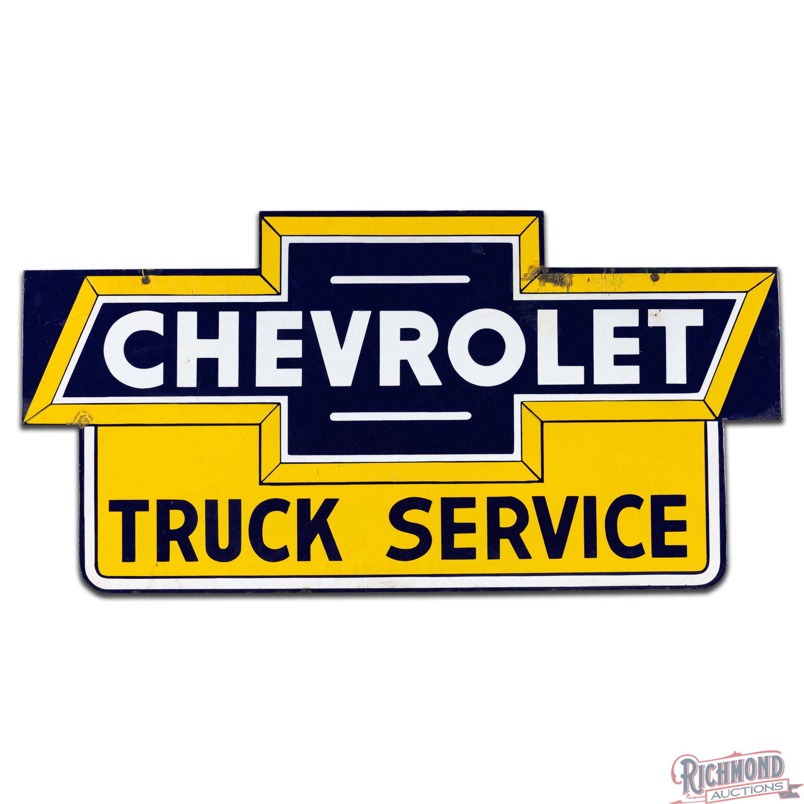 Rare Chevrolet Truck Service Die Cut 4' Double Sided Porcelain Sign w/ Lighted Hanger & Bowtie - 5