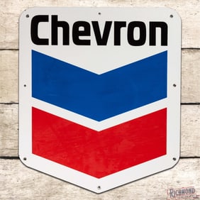 Excellent Chevron Gasoline 24" Single Sided Porcelain Sign w/ Hallmark Logo
