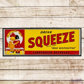 Exceptional Drink Squeeze "That Distinctive" Carbonated Beverage Emb. Single Sided Tin Sign w/ Kids
