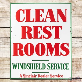 Sinclair Service Station Clean Rest Rooms Windshield Service Double Sided Porcelain Sign