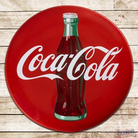 Coca Cola 36" Single Sided Porcelain Convex Button Sign w/ Bottle