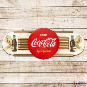 Drink Coca Cola Sign of Good Taste Single Sided Tin Button Sign w/ Kay Sprite Boy Display