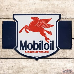 Fantastic Mobiloil Standard-Vacuum Die Cut Double Sided Porcelain Flange Sign w/ Pegasus