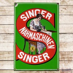 Excellent Singer Nahmaschinen Sewing Machines Single Sided Porcelain Sign